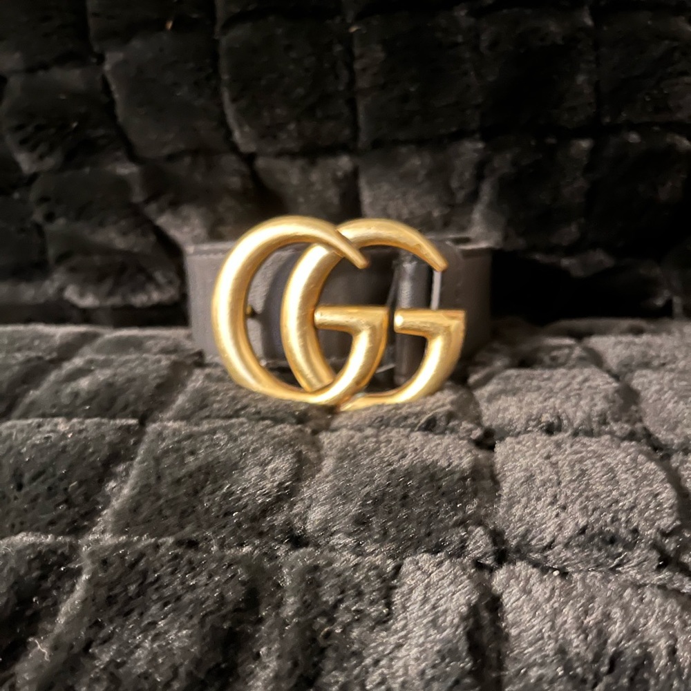 Gucci Marmont Black Leather Gold “GG” Double G Men’s Size 32-34 Belt